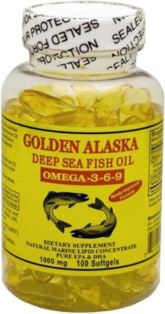 Golden Alaska Deep Sea Omega-3-6-9 Huile de poisson 1000mg 100 Softgels