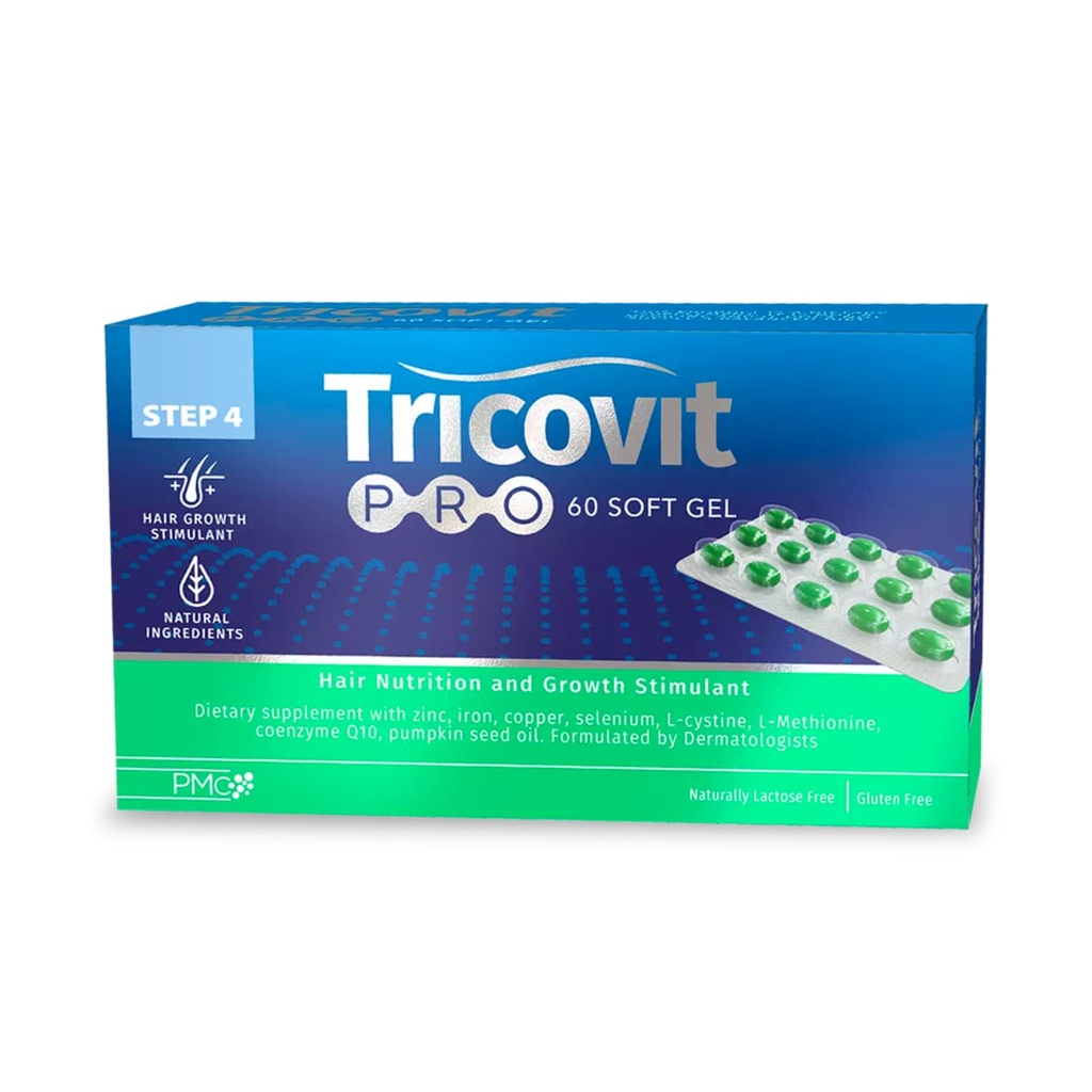 Tricovit Pro Hair Growth Supplement - Hair Loss Treatments for Women & Men Developed by Dermatologists - Contains DHT Blockers, Amino Acids & Vitamins to Promote Cell Regeneration (60 Softgels)