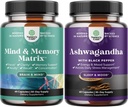 Ensemble d'Améliorer la mémoire cérébrale, Boost Focus, Améliorez Clarity Mind Booster et Mood Enhancer Organic Ashwagandha Capsules - Pure Ashwagandha Poudre pour Thyroïde Energy Focus