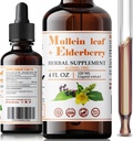 FabLab Mullein Leaf Extract with Elderberry 4 Fl Oz - Fabriqué aux États-Unis - Gouttes pour mieux boire - Teinture de Mullein pour désintoxication pulmonaire - Bronchial Cleanse pour les fumeurs - Supplément à base de plantes respiratoires