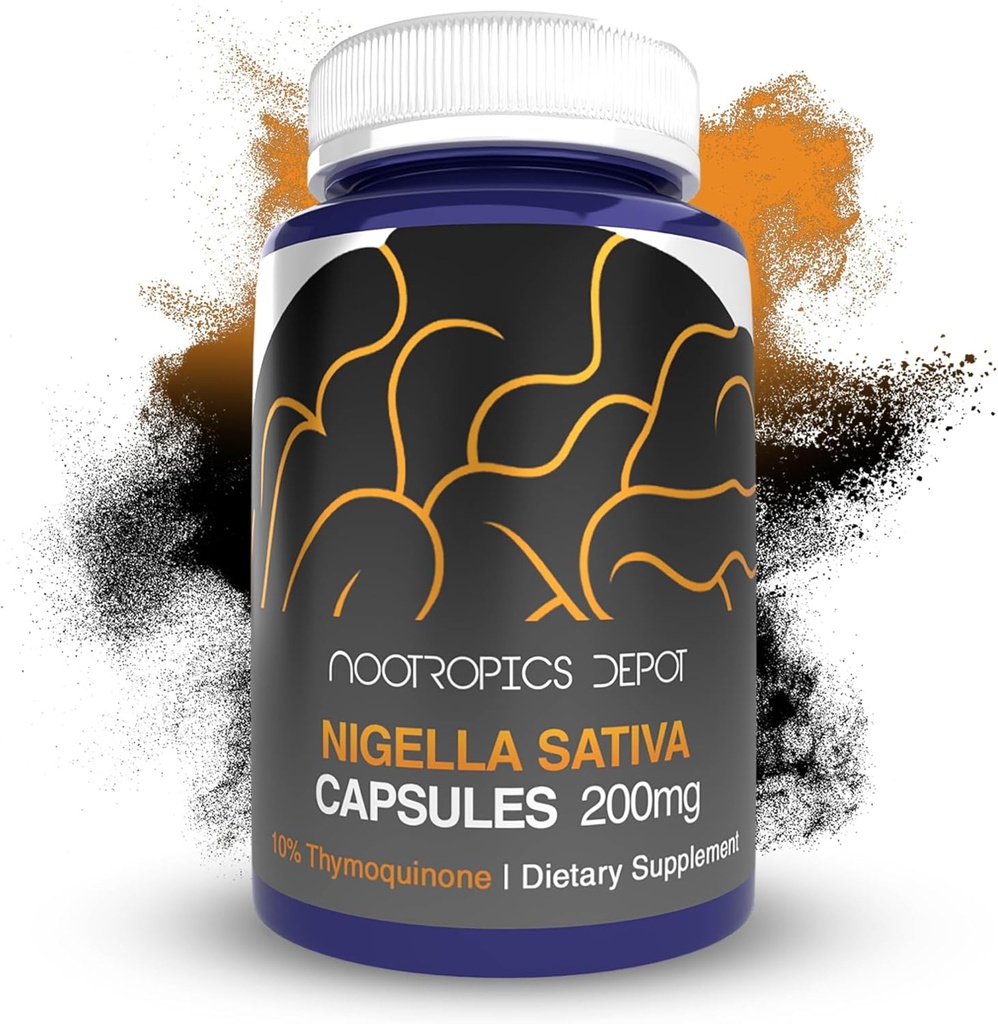 Nootropics Depot Nigella Sativa Capsules d'extraits de 200 mg de Nigella 200 mg de Nigella Sativa 60 Count.