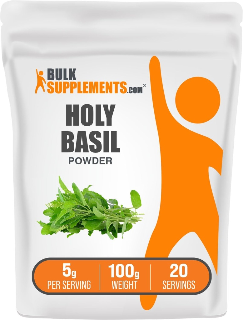 BulkSupplements.com Poudre de Basilic Saint - Supplément de Basilic Saint, Poudre de Feuille de Basilic Saint - Tulsi Basilic Saint, Herbal & Sans gluten, 5g par portion, 100g (3.5 oz) (paquet de 1)