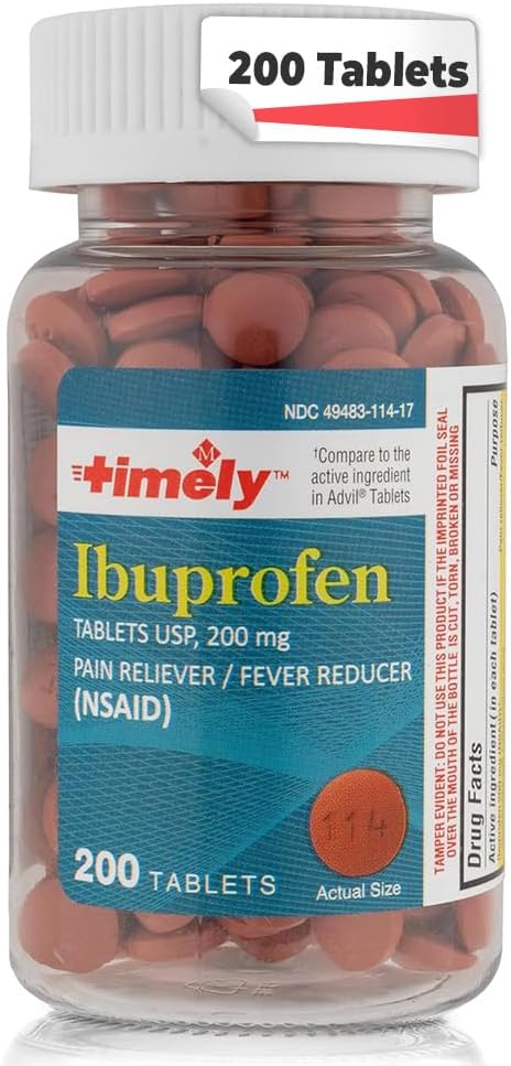 LABS TEMPORAIRE, INC. Ibuprofène en temps opportun 200mg 200 comprimés - (NSAID) Pilules de soulagement de la douleur pour maux de tête, douleurs menstruelles, douleurs de dents, douleurs musculaires, arthrite Douleur, douleurs corporelles