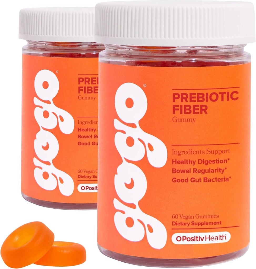 GOGO Fibres pour adultes, 60 comtes (paquet de 2) - Supplément de fibre d'inuline de racine de chicorée prébiotique - Fibre gommy quotidienne pour la santé des gourdes digestives - Non-OGM, végétalien et sans cruauté