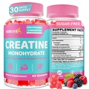 Créatine pour les femmes, Gommies monohydratées de la créatine - Non Bloating - Pré et post-entraînement Supplément à la bouffe avec Taurine et B6 - pour la récupération, la force, l'énergie et le booty, performance, 60 comtes