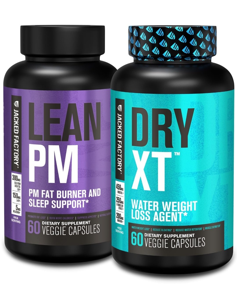 L'usine Jacked Lean PM nuit temps brûleur de graisse, supplément d'aide au sommeil, et suppresseur d'appétit (60 capsules) et eau sèche-XT pilules diuréciques perte de poids (60 capsules)