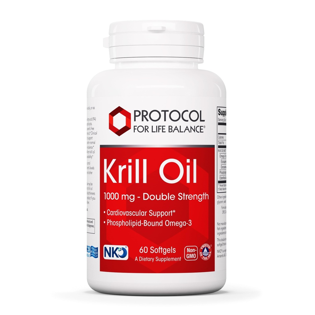 PROTOCOLE POUR LA BALANCE VIE Huile de krill 1000mg - Supplément d'huile de krill extra-résistance - DHA et EPA - avec l'astaxanthine - Soutien du cœur, du cerveau, des articulations - Non-OGM et Halal - 60 Softgels