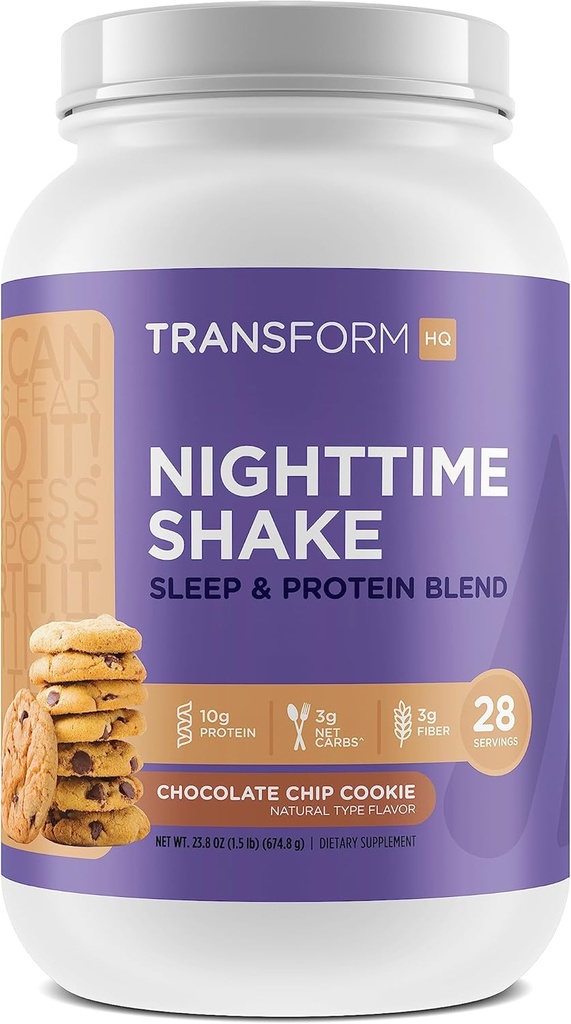 Transformer HQ pendant la nuit Shake, Sommeil + Mélange de protéines, 28 portions, Chocolate Chip Cookie Saveur