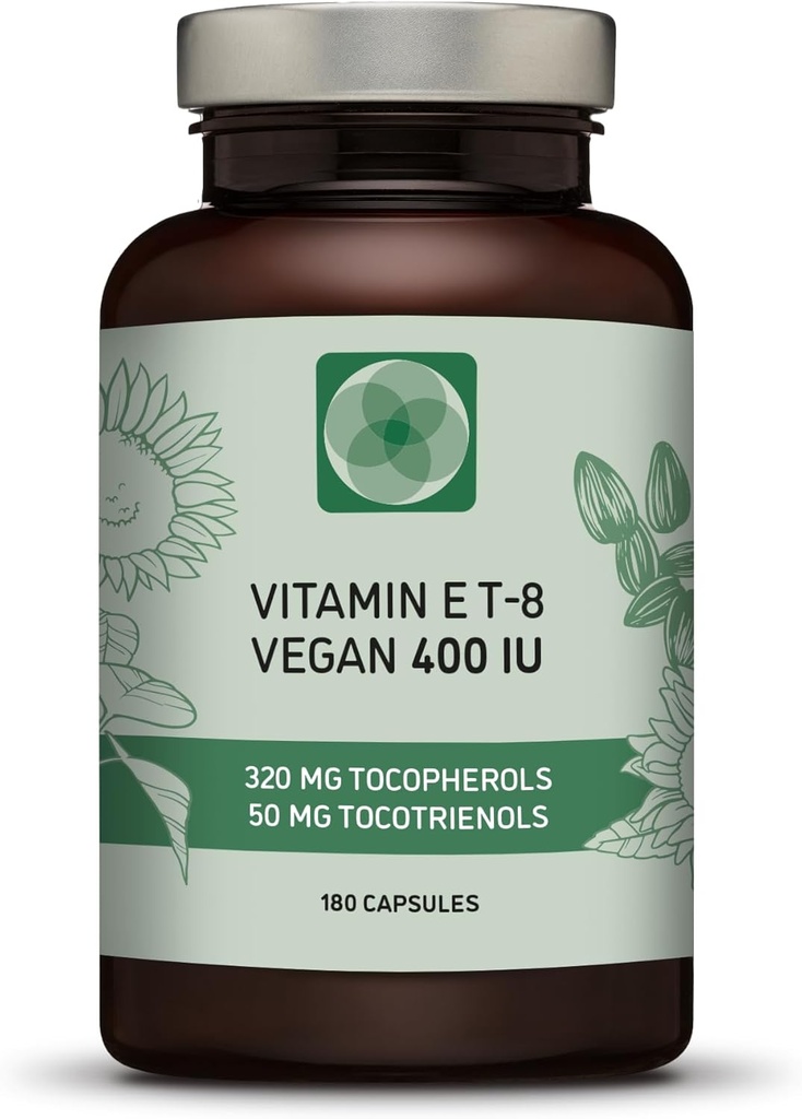 Vitamine E - Tous les 8 Tocophérols + Tocotriénols 400 UI Vegan - Alpha Tocophérol/Tocotriénol + Beta Tocophérol/Tocotriénol + Gamma Tocophérol/Tocotriénol + Delta Tocophérol/Tocotriénol (180)