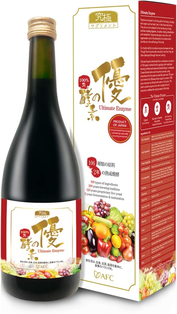 AFC Japan Digestive Ultimate Enzyme Drink – Enzymes digestifs purs pour la digestion, le gaz, le ballonnement, le soulagement de la constipation et le soutien immunitaire – 106 Fruits et légumes fermentés, supplément enzymatique, 720ml