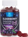 Gommies aux baies aînées avec vitamine C, D3 et zinc - Gommy de soutien immunitaire pour les enfants et les adultes, Supplément de soutien de santé aux baies aînées de Black Elderberry Extract Gommy Imune, Vitamine - 60 Gommy