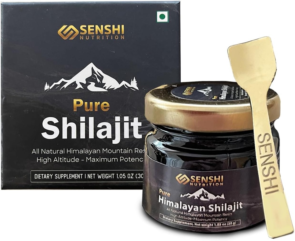 Shilajit - All Natural Maximum Potency Himalayan Mountain Resin from High Altitude - 100% Pure Shilajit with Fulvic Acid & 85+ Trace Minerals Complex - 1 oz / 30 g with Free Spoon Included