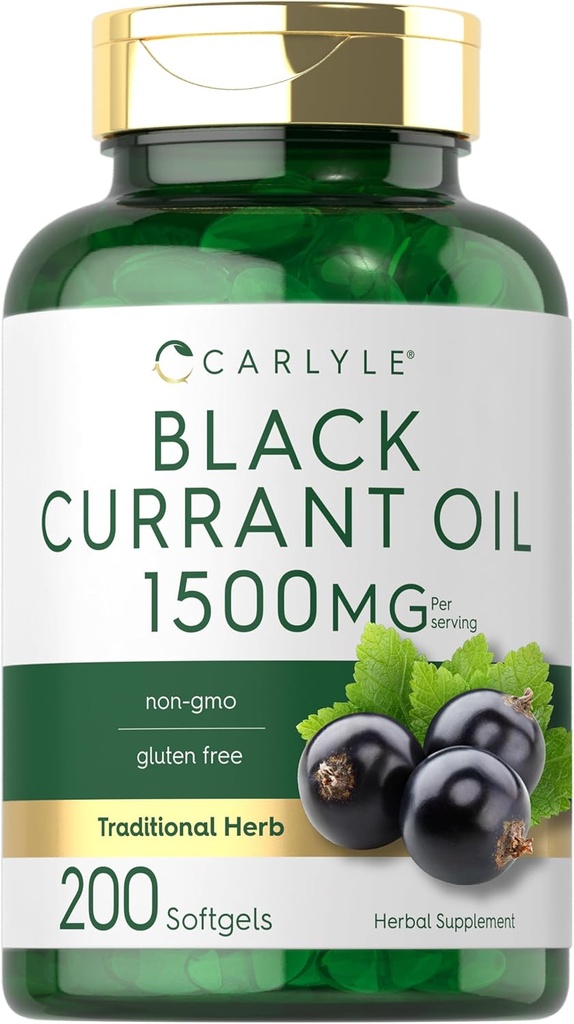 Carlyle Black Currant Oil Softgels (en anglais seulement) 1500mg (en anglais seulement) 200 Count (en anglais seulement) Non-OGM et sans gluten