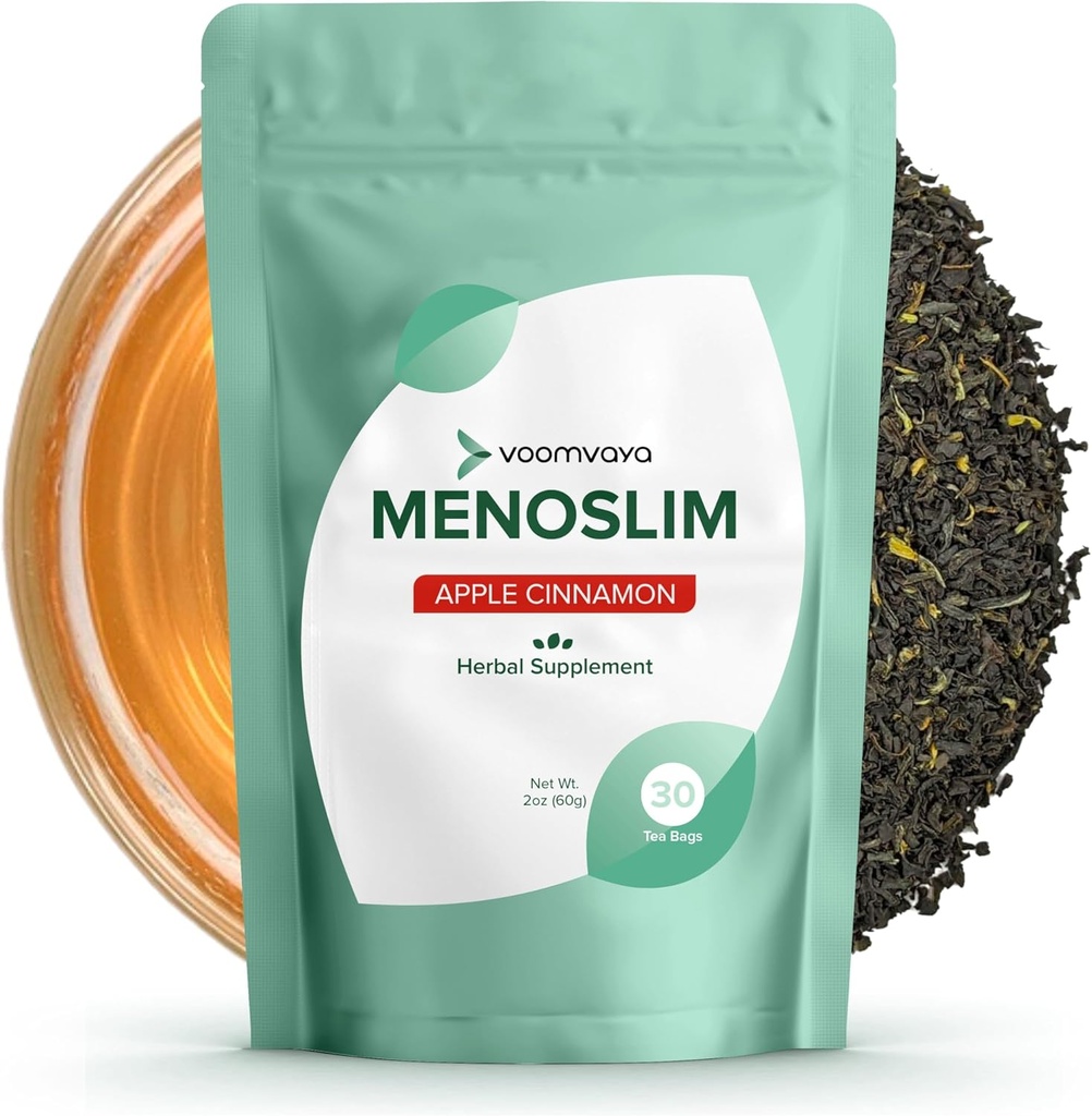 VoomVaya MenoSlim w/Black Cohosh pour la ménopause - Suppléments Hormone Balance pour les femmes - Relief pour le bloom, les éclairs chauds, la fatigue, la méno-belle - Cinnamon de pomme - 30 sachets de thé