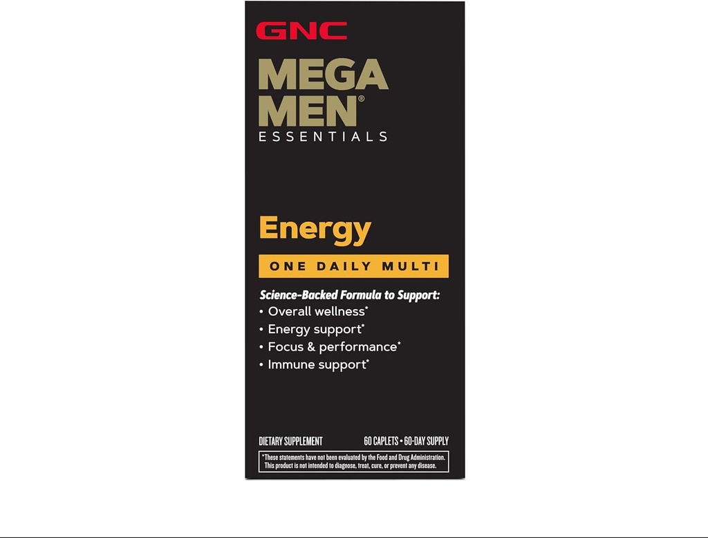 GNC Mega Men One Daily Energy Multivitamin, Science-Backed Support for Overall Wellness and Energy Production, 60 Count