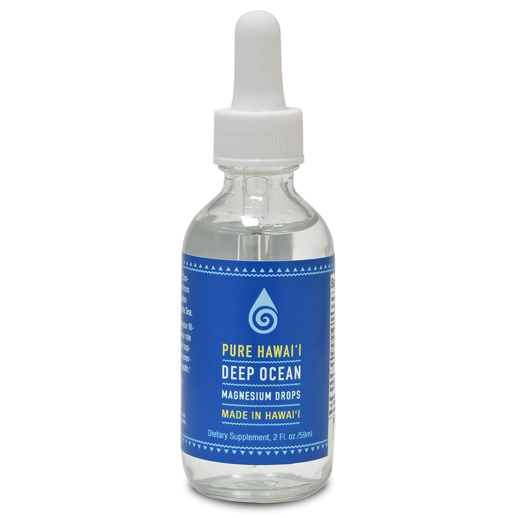 Pure Hawaii gouttes de magnésium de l'océan profond – Fabriqué à Hawaii – avec d'autres minéraux traces – Facile à prendre liquide 2 Fl. Oz. – Aides dans le cerveau, l'humeur. Santé musculaire, nerveuse et cardiovasculaire