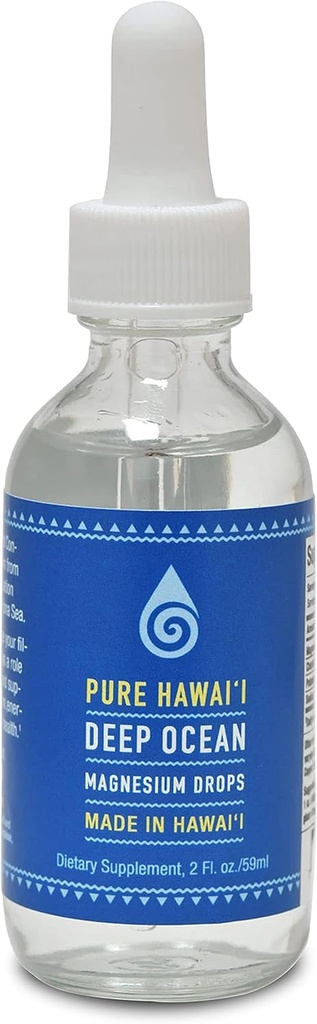 Pure Hawaii gouttes de magnésium de l'océan profond – Fabriqué à Hawaii – avec d'autres minéraux traces – Facile à prendre liquide 2 Fl. Oz. – Aides dans le cerveau, l'humeur. Santé musculaire, nerveuse et cardiovasculaire