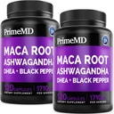 Capsules 6-en-1 de racine de maca ashwagandha biologique 1710mg avec DHEA et extrait de poivre noir pour les femmes et les hommes - Supplément de maca noir pour l'endurance, les os et l'humeur, 120ct (paquet de 2)