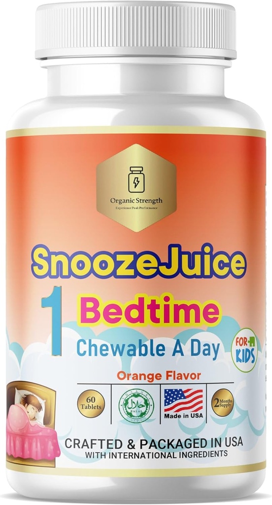 Enfants Temps du lit 1 Comprimé à croquer Un jour Vitamines halales Arôme orange pour 4-12 ans, 60 portions