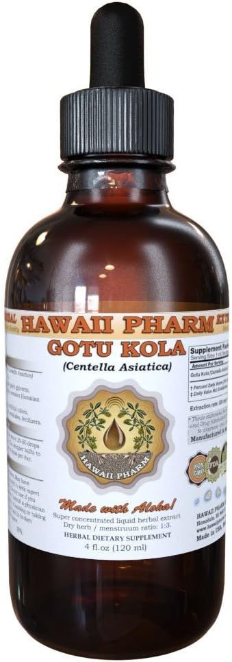 HawaiiPharm Gotu Kola Extrait liquide, Gotu Kola organique (Centella Asiatica) Supplément de teinture 4 oz