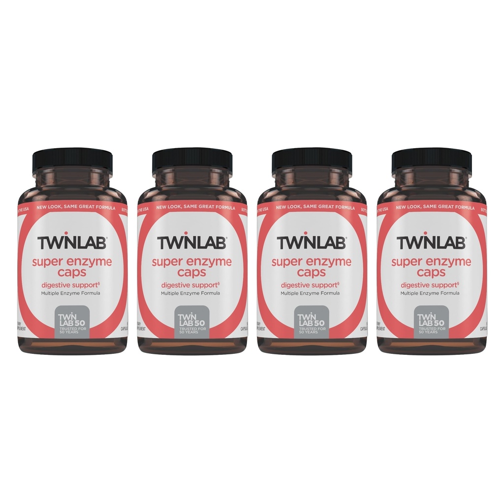 Twinlab Super Enzyme Caps - Supplément de constipation avec enzymes digestives - 50 Capsules (Pack de 4)