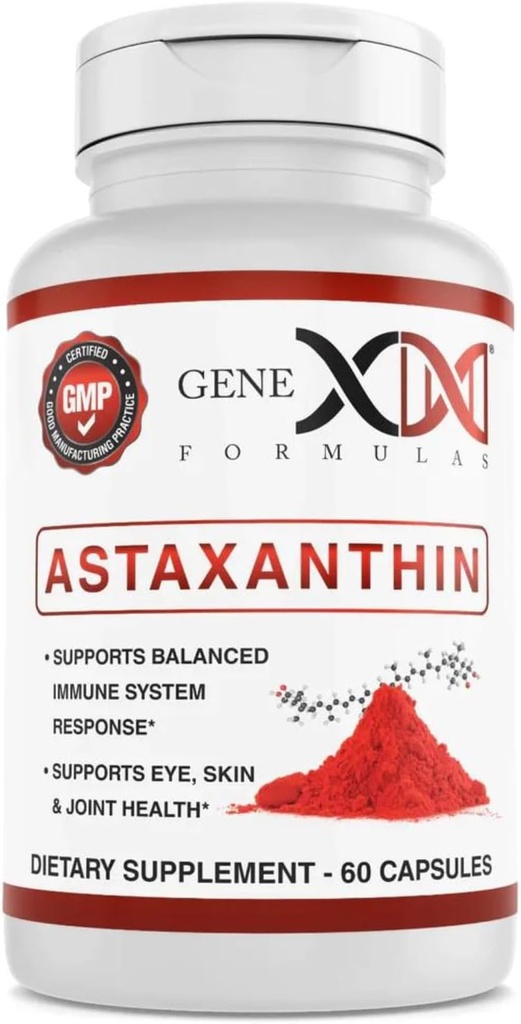 GENEX 12mg Astaxanthin Softgels (60 Capsules) Antioxydant naturel pour la santé des yeux, de la peau et des articulations et le soutien immunitaire - sans gluten, sans OGM (60 jours d'approvisionnement)