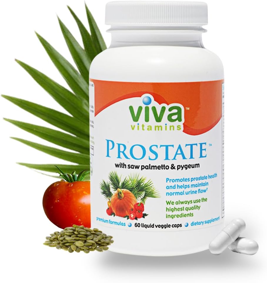 Viva Vitamines Prostate Health Suppléments pour les hommes - avec Pygeum, huile de graines de citrouille, et Saw Palmetto pour les hommes, Suppléments prostate pour les hommes, Prostate Formula for Bladder Health, 60 Veggie Caps