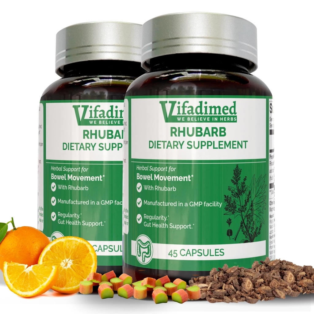 Rhubarb- Soutien de la constipation à base de plantes, Supplément de motilité de Gut,Gentle non laxatif, Adoucisseurs de tabourets naturels, Bloating & Gas Relief, Mouvement quotidien de Bowel, Pilules de cailloux à base de plantes, 90 Capsules
