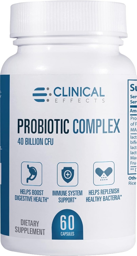 Clinical Effects Probiotic Complex - Gut Health Probiotics for Women and Men - 6 souches probiotiques biologiques clés pour soutenir la digestion et la santé globale - 60 capsules probiotiques Veggie - Fabriqué aux États-Unis