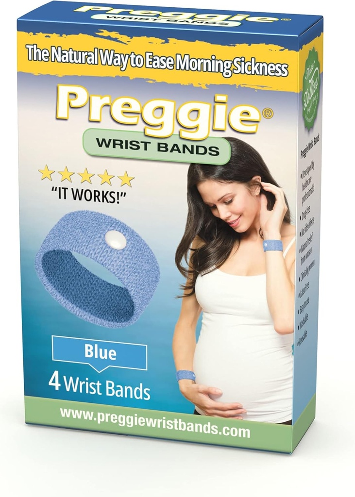 Trois Lollies Preggie Anti-Nauséa Wristbands – Morning Sickness Relief –- Effet secondaire libre - 2 Compte (4 Wristbands) - Bleu