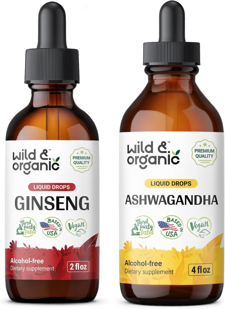 Wild & Organic Ginseng Tincture 2 fl oz & Ashwagandha Tincture 4 fl oz