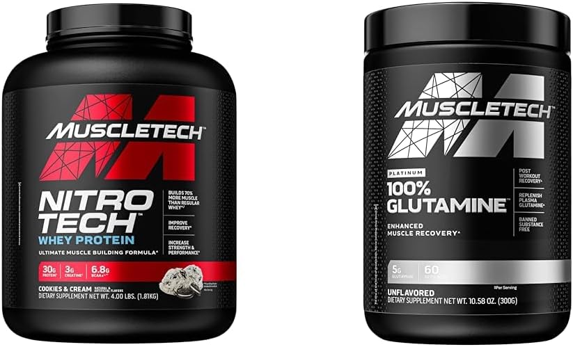 Muscletech Whey Protéine Poudre Nitro-Tech Whey Protéine Isolée & Poudre de Glutamine 100% Pure L Glutamine Poudre de Glutamine.