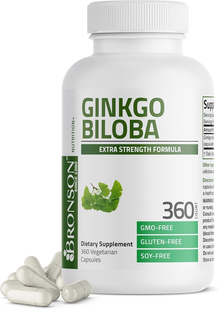 Bronson Ginkgo Biloba Extra Strength Supports Brain Function & Memory Support, 360 Vegetarian Capsules