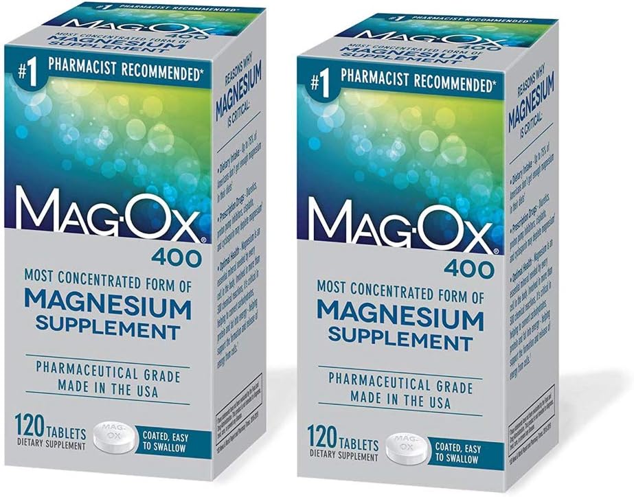 Comprimés de suppléments alimentaires minéraux de Magnésium 400, 483 mg d'oxyde de magnésium, grade pharmaceutique, 120 Nombre, (paquet de 2)