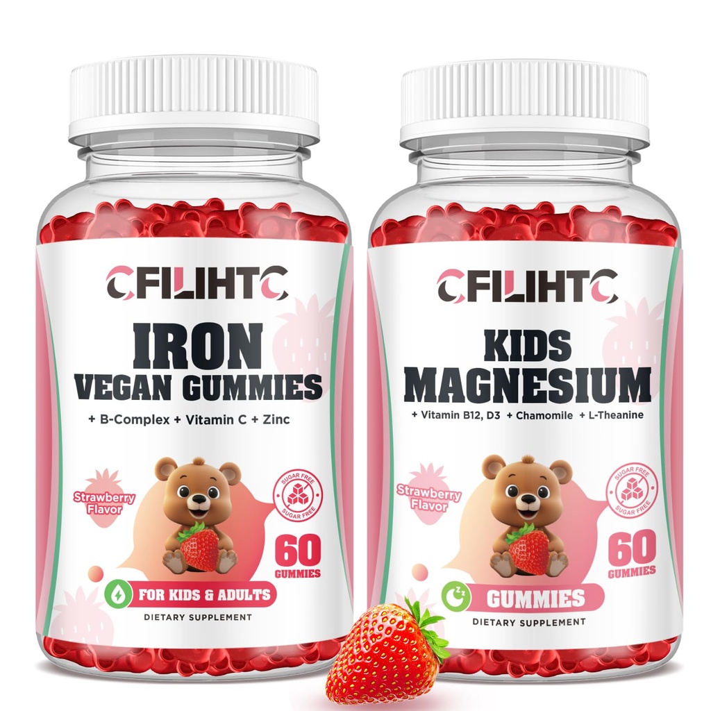 Magnésium Glycinate Gommies pour Enfants et Gommies de Fer Supplément pour Femmes Enfants