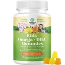 Omega DHA Gummies for Kids - Acides gras Omega 3 6 9 avec vitamine C pour le cerveau, l'immunité et la vision - DHA nutritionnel pour les enfants pour le système nerveux sain et le soutien de la cible - sans poisson et végétalien - 180 Chews