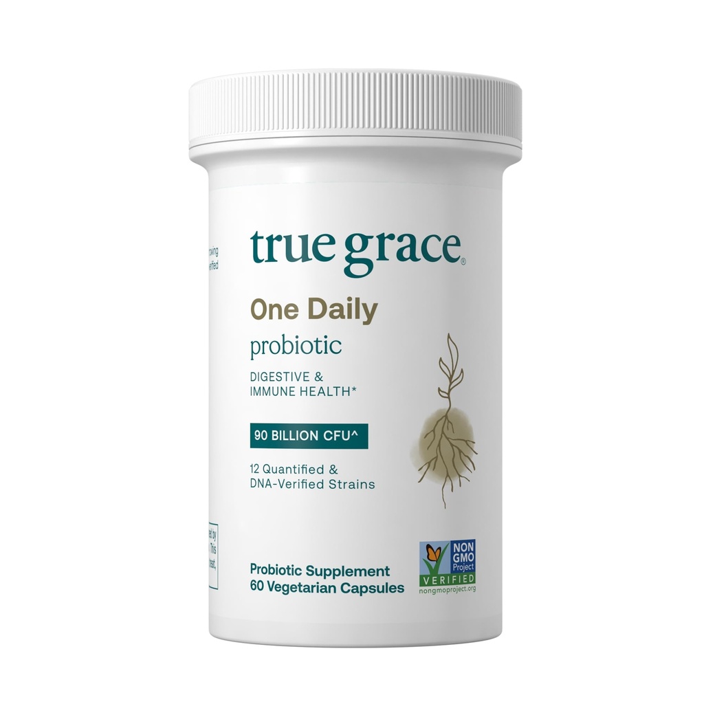 True Grace One Daily Probiotic - 60 Capsules végétariennes - 90 Million CFU - Gut, Digestive & Immmune Health Support Blend avec fibre prébiotique - sans gluten et sans soja - 60 portions