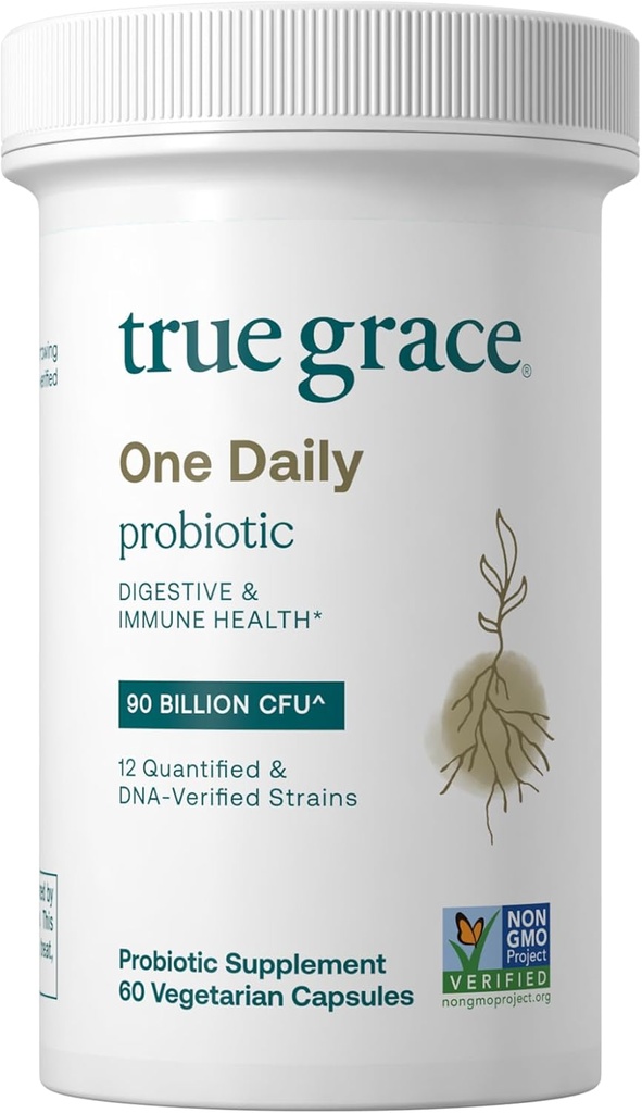 True Grace One Daily Probiotic - 60 Capsules végétariennes - 90 Million CFU - Gut, Digestive & Immmune Health Support Blend avec fibre prébiotique - sans gluten et sans soja - 60 portions