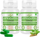 Ashwagandha (Withania Somnifera) Capsules pour hommes et femmes , Supplément à base de plantes ayurvédiques , 500 mg par portion 60 Capsules de légumes , faites avec la racine naturelle Ashwagandha (2 bouteilles de 60 capsules)