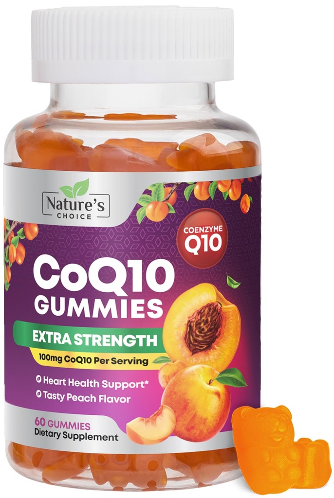 CoQ10 Gommies pour adultes 100mg - 3X Force, Absorption élevée, Supplément antioxydant pour la santé cardiaque et la production d'énergie, Ultra Coenzyme Q10 Vitamines, Coq 10 Suppléments - 60 CoQ10 Gommies