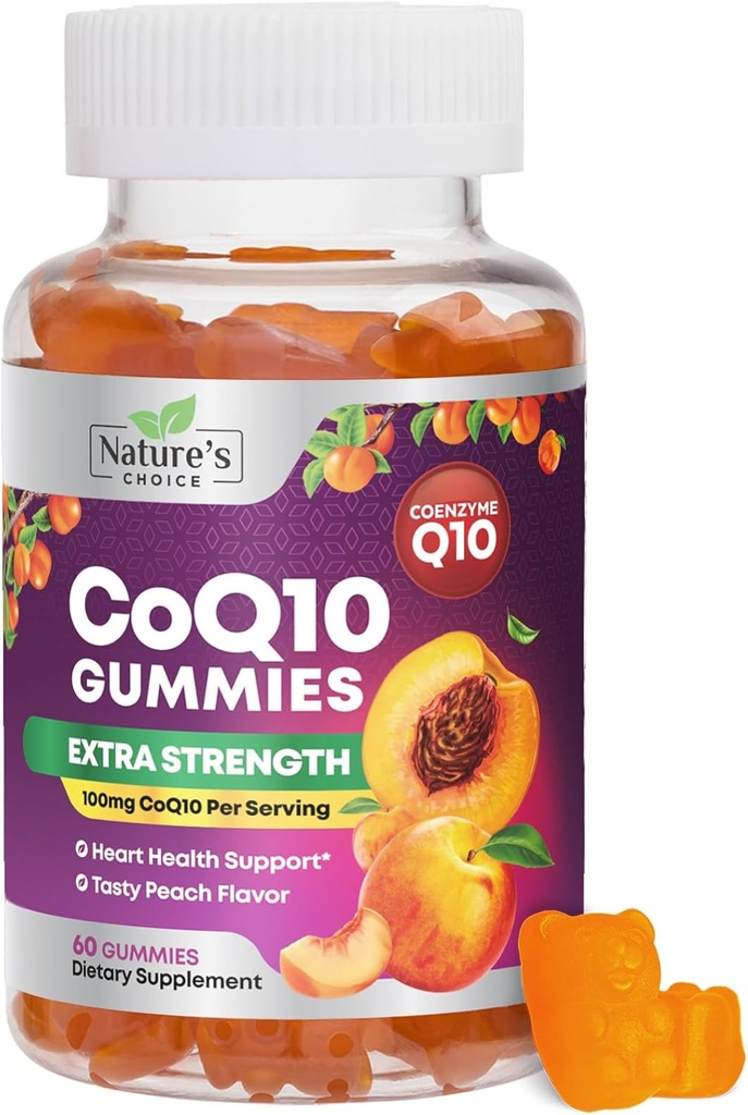 CoQ10 Gommies pour adultes 100mg - 3X Force, Absorption élevée, Supplément antioxydant pour la santé cardiaque et la production d'énergie, Ultra Coenzyme Q10 Vitamines, Coq 10 Suppléments - 60 CoQ10 Gommies