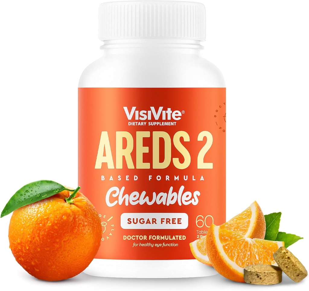 AREDS 2 Vitamines oculaires sans sucre - Alternative aux gommes à lutéine pour les yeux - Lutéine pour la santé des yeux - Vitamines oculaires sans sucre premium - Suppléments de soins pour les yeux pour les adultes (comprimés chewable)