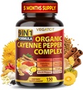 Complexe bio Cayenne Pepper 9IN1 avec cannelle, gingembre, curcuma pour la santé globale, système immunitaire, bien-être digestif (150 comte (paquet de 1))
