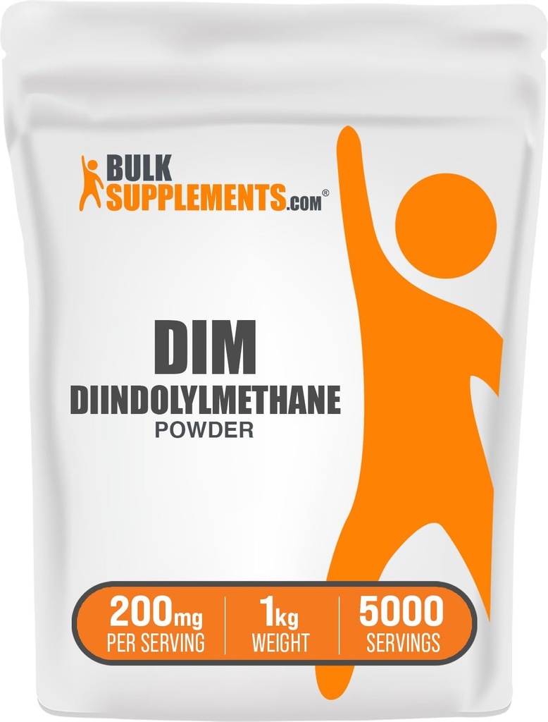 BulkSupplements.com Poudre DIM - Poudre Diindolylméthane, Supplément DIM pour hommes et femmes - Sans aromatisants et sans gluten, 200mg par portion, 1kg (2,2 lbs) (paquet de 1)