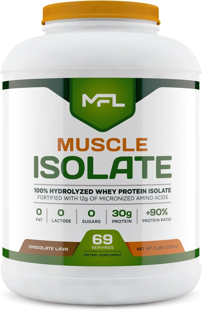 MFL 100% Isolate Protein l 30g of Protein l 12g Amino Acids l Keto Friendly l Low Carbs l 5 lbs. (Chocolate Lava)