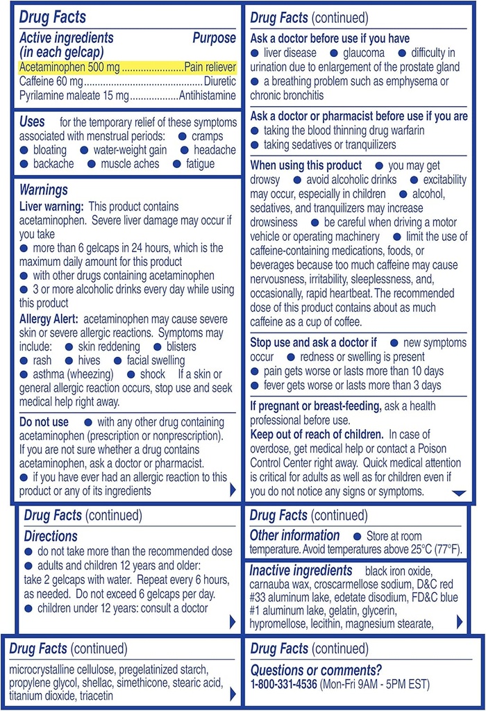 Midol Gelcaps complet de soulagement de la douleur menstruelle avec l'acétaminophène pour le soulagement des symptômes menstruels - 24 Compte (paquet de 10)