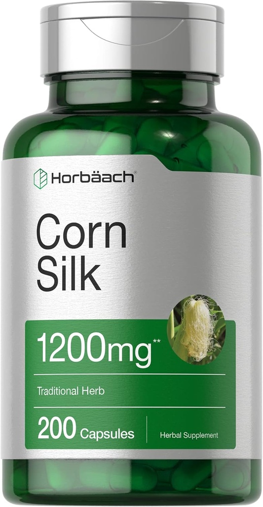 Horbäach Corn Silk Capsules 1200mg | 200 Count | Non-GMO, Gluten Free Extract Supplement