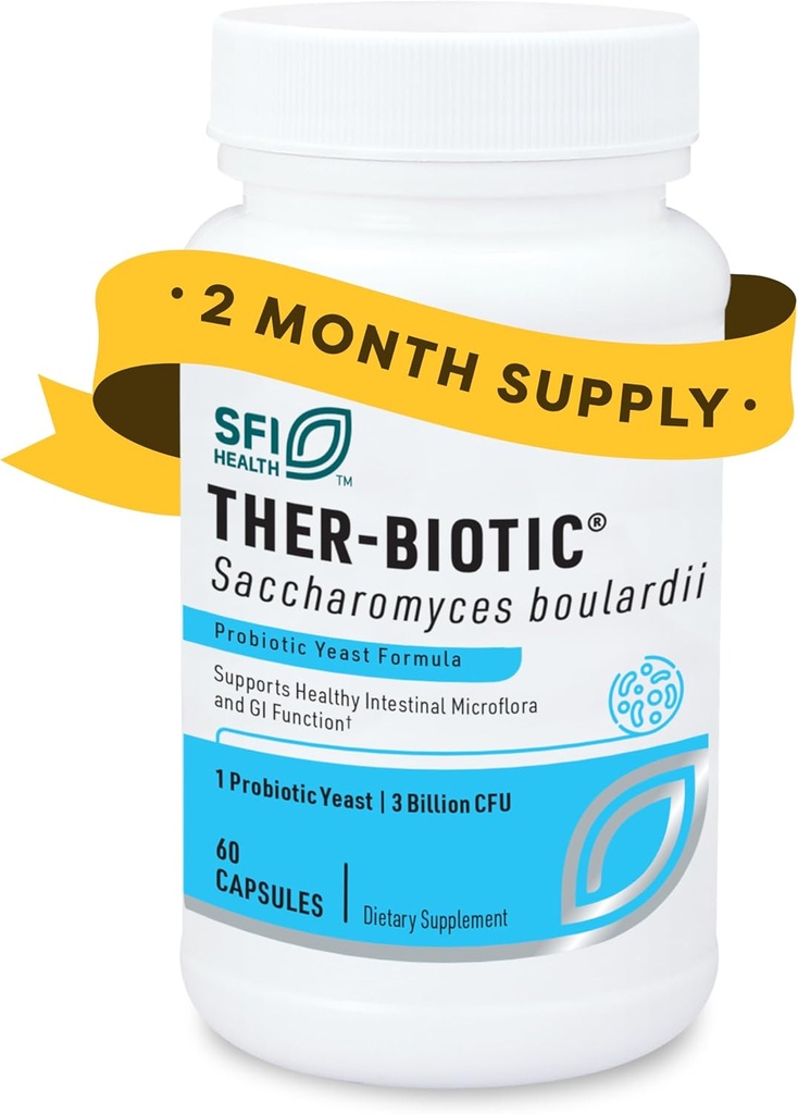 Klaire Labs SFI Health Ther-Biotique Saccharomyces Boulardii Probiotiques pour les femmes et les hommes - S Boulardii Probiotiques pour la santé digestive et le soutien immunitaire - soutient la flore intestinale saine (60 capsules)