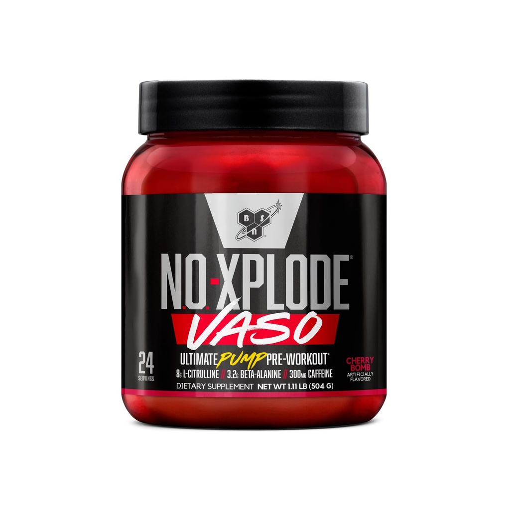 BSN N.O.-XPLODE Vaso poudre de pré-entraînement avec 8g de L-Citrulline et 3,2g de bêta-alanine et d'énergie, saveur: Bombe à cerise, 24 portions