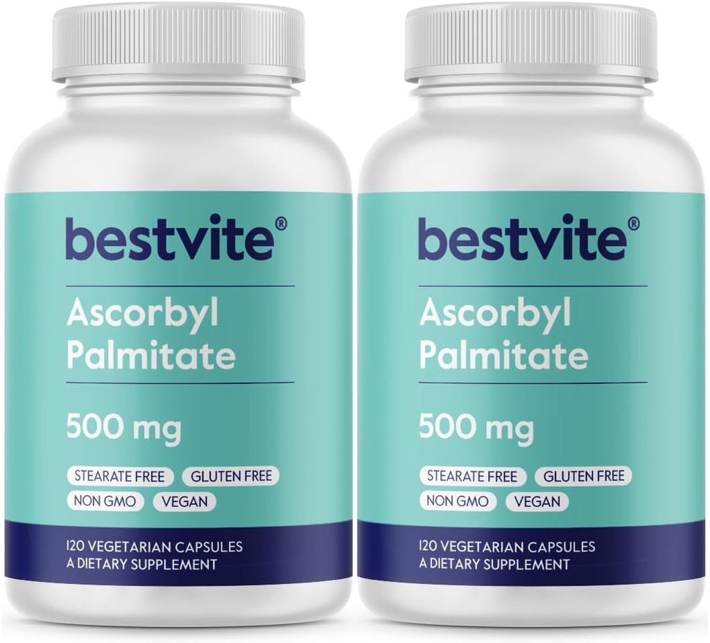 BESTVITE Palmitate d'ascorbyl 500mg (240 gélules végétariennes) (2-emballage) - Pas de stéarate - Pas de remplissage - Pas d'agents de flux